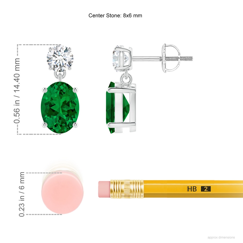 8x6mm Labgrown Lab-Grown Oval Emerald Drop Earrings with Lab Diamond in P950 Platinum ruler