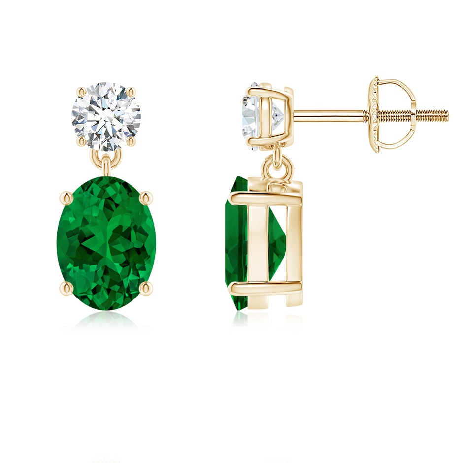 8x6mm Labgrown Lab-Grown Oval Emerald Drop Earrings with Lab Diamond in Yellow Gold 