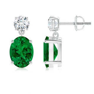 9x7mm Labgrown Lab-Grown Oval Emerald Drop Earrings with Lab Diamond in P950 Platinum