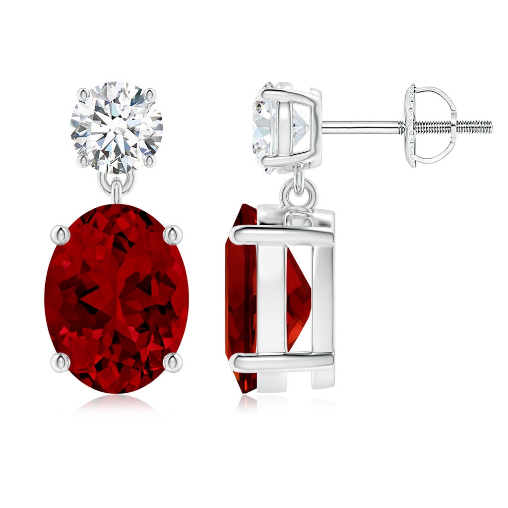 10x8mm Labgrown Lab-Grown Oval Ruby Drop Earrings with Lab Diamond in P950 Platinum