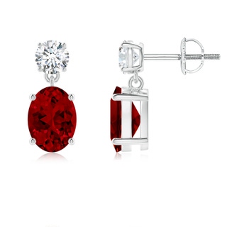 8x6mm Labgrown Lab-Grown Oval Ruby Drop Earrings with Lab Diamond in P950 Platinum