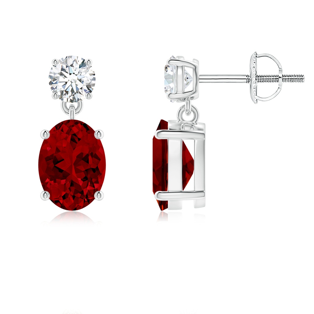 8x6mm Labgrown Lab-Grown Oval Ruby Drop Earrings with Lab Diamond in White Gold