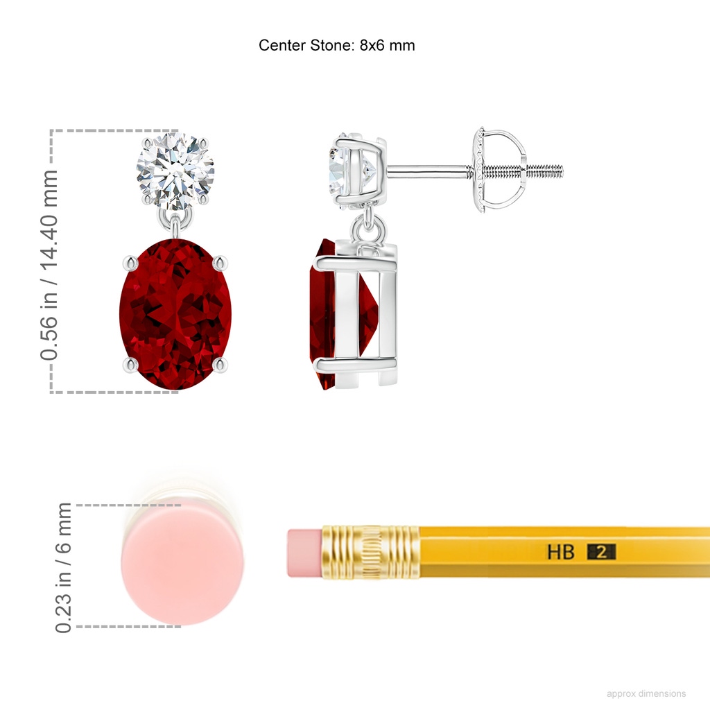 8x6mm Labgrown Lab-Grown Oval Ruby Drop Earrings with Lab Diamond in White Gold ruler