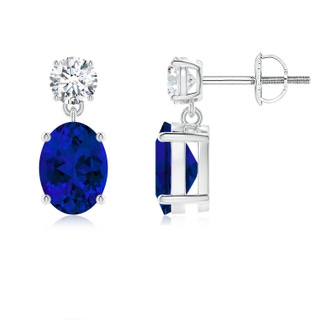 8x6mm Labgrown Lab-Grown Oval Blue Sapphire Drop Earrings with Lab Diamond in P950 Platinum