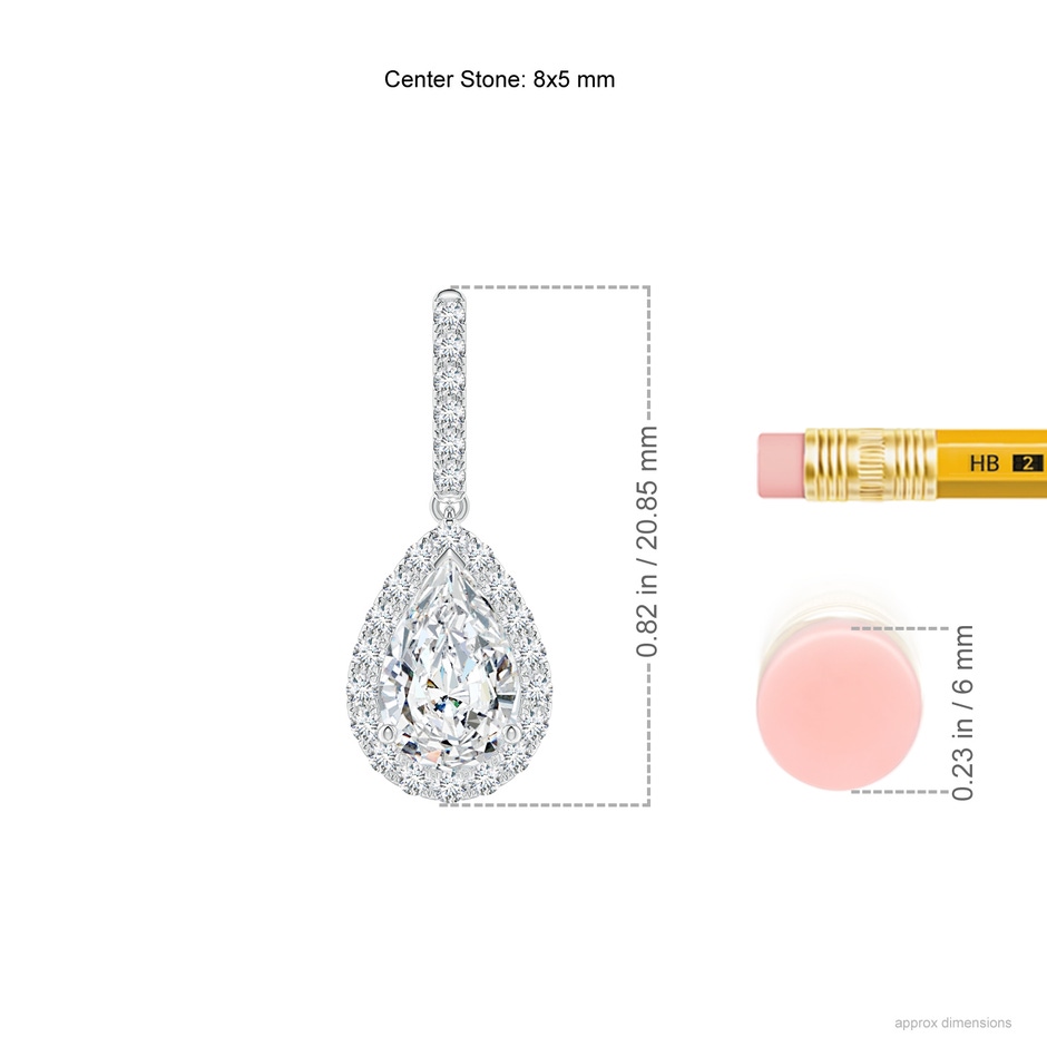 8x5mm FGVS Lab-Grown Pear-Shaped Diamond Halo Dangle Earrings in P950 Platinum ruler