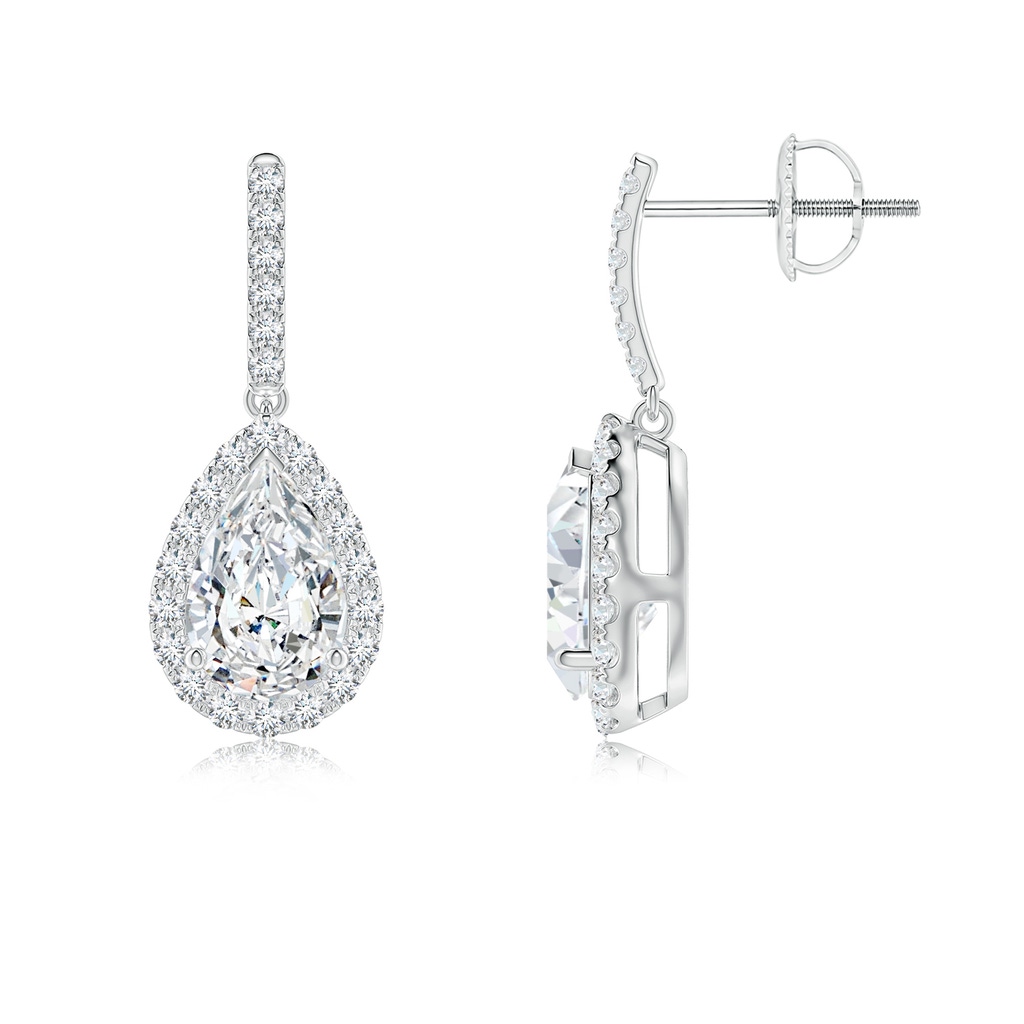 8x5mm FGVS Lab-Grown Pear-Shaped Diamond Halo Dangle Earrings in White Gold