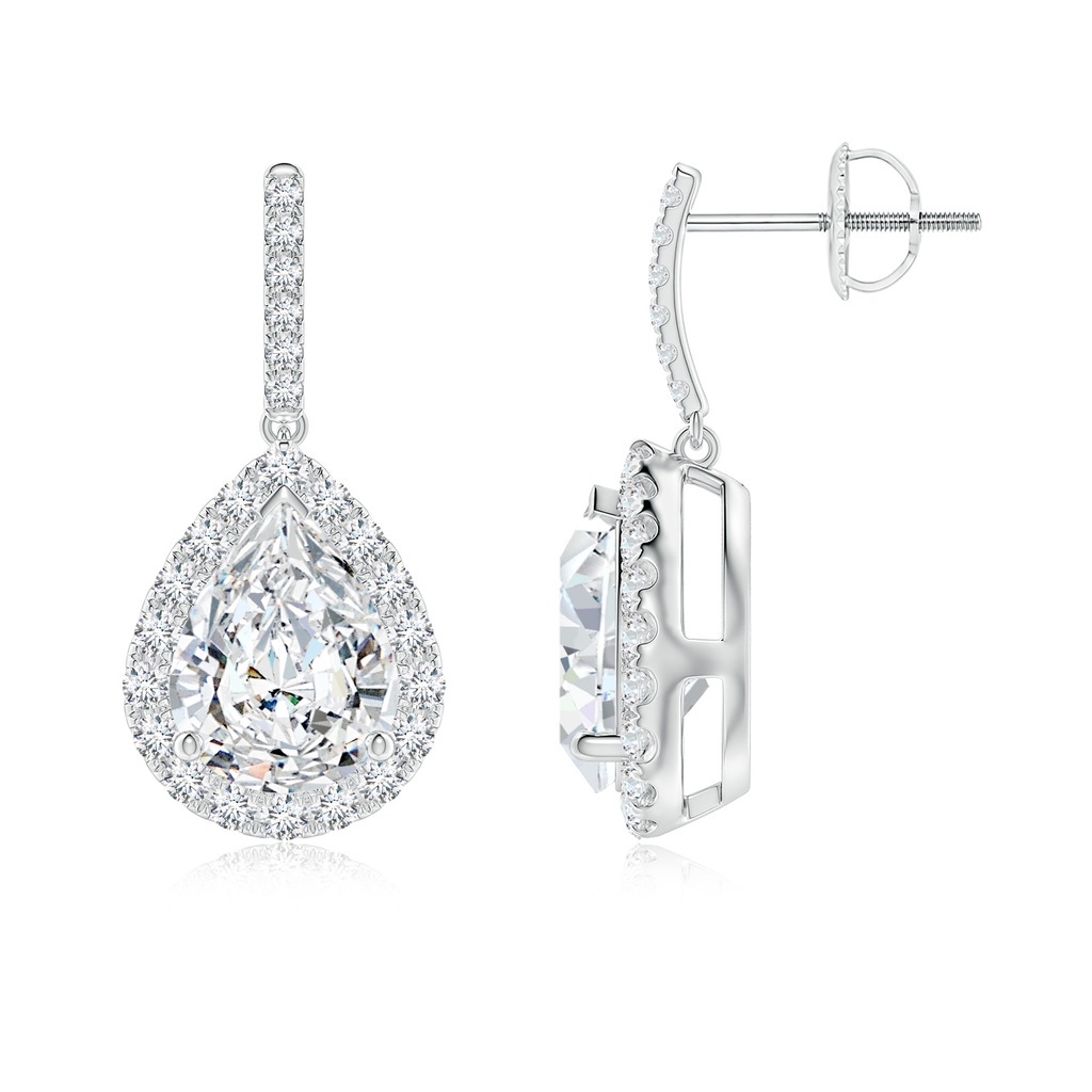 9.5x6mm FGVS Lab-Grown Pear-Shaped Diamond Halo Dangle Earrings in P950 Platinum