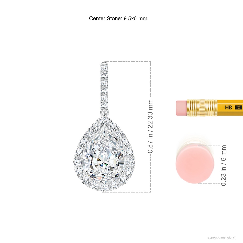 9.5x6mm FGVS Lab-Grown Pear-Shaped Diamond Halo Dangle Earrings in White Gold ruler