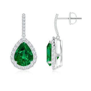 9x7mm Labgrown Lab-Grown Pear-Shaped Emerald Halo Dangle Earrings in P950 Platinum