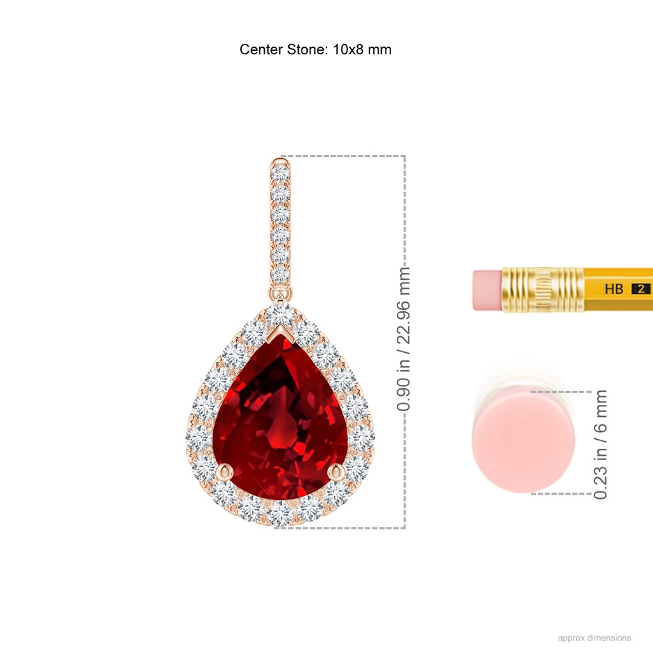 10x8mm Labgrown Lab-Grown Pear-Shaped Ruby Halo Dangle Earrings in Rose Gold ruler
