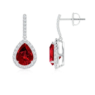 8x6mm Labgrown Lab-Grown Pear-Shaped Ruby Halo Dangle Earrings in P950 Platinum