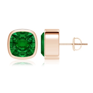 9mm Labgrown Lab-Grown Classic Cushion Emerald Solitaire Stud Earrings in 18K Rose Gold