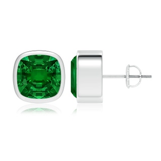 9mm Labgrown Lab-Grown Classic Cushion Emerald Solitaire Stud Earrings in P950 Platinum