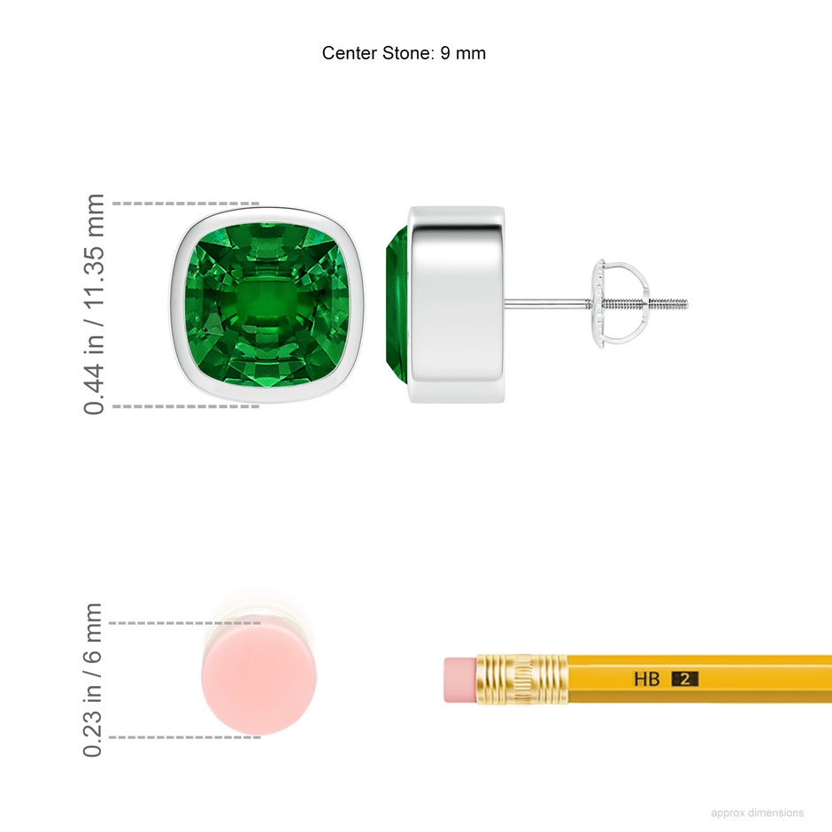 9mm Labgrown Lab-Grown Classic Cushion Emerald Solitaire Stud Earrings in P950 Platinum ruler