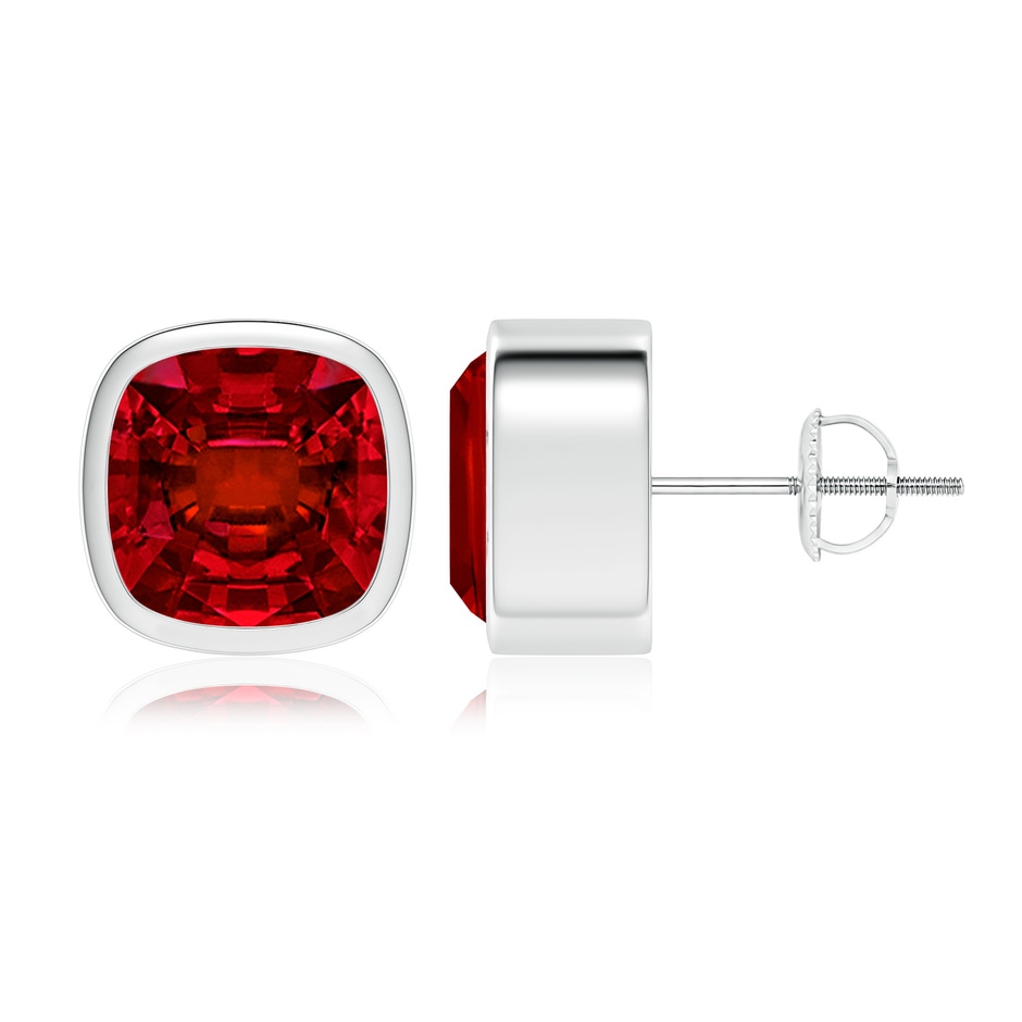 9mm Labgrown Lab-Grown Classic Cushion Ruby Solitaire Stud Earrings in P950 Platinum 