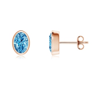 6.5x4.5mm Labgrown Classic Oval Lab-Grown Fancy Intense Blue Diamond Solitaire Stud Earrings in 18K Rose Gold