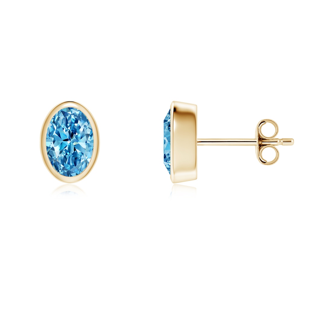 6.5x4.5mm Labgrown Classic Oval Lab-Grown Fancy Intense Blue Diamond Solitaire Stud Earrings in Yellow Gold