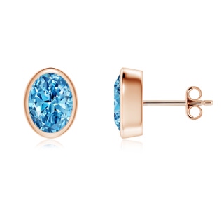 7.7x5.7mm Labgrown Classic Oval Lab-Grown Fancy Intense Blue Diamond Solitaire Stud Earrings in 18K Rose Gold