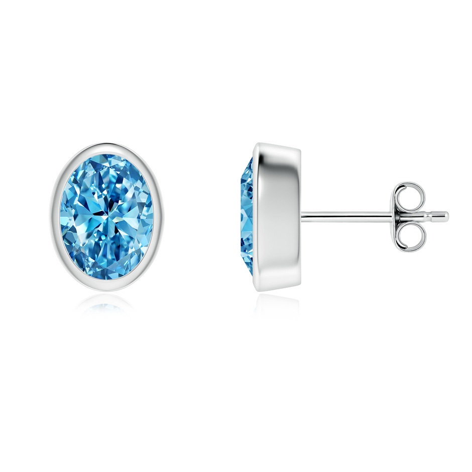 7.7x5.7mm Labgrown Classic Oval Lab-Grown Fancy Intense Blue Diamond Solitaire Stud Earrings in White Gold 