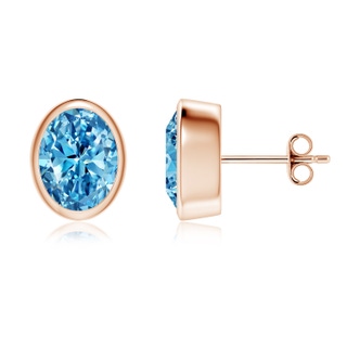 8.5x6.5mm Labgrown Classic Oval Lab-Grown Fancy Intense Blue Diamond Solitaire Stud Earrings in 18K Rose Gold