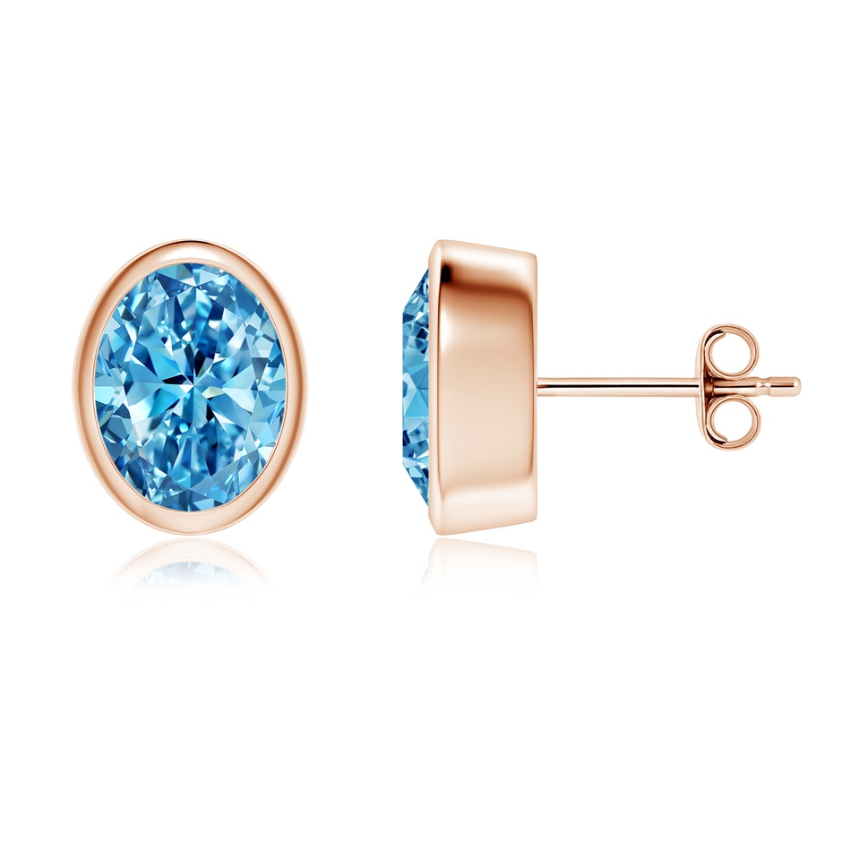 8.5x6.5mm Labgrown Classic Oval Lab-Grown Fancy Intense Blue Diamond Solitaire Stud Earrings in Rose Gold 
