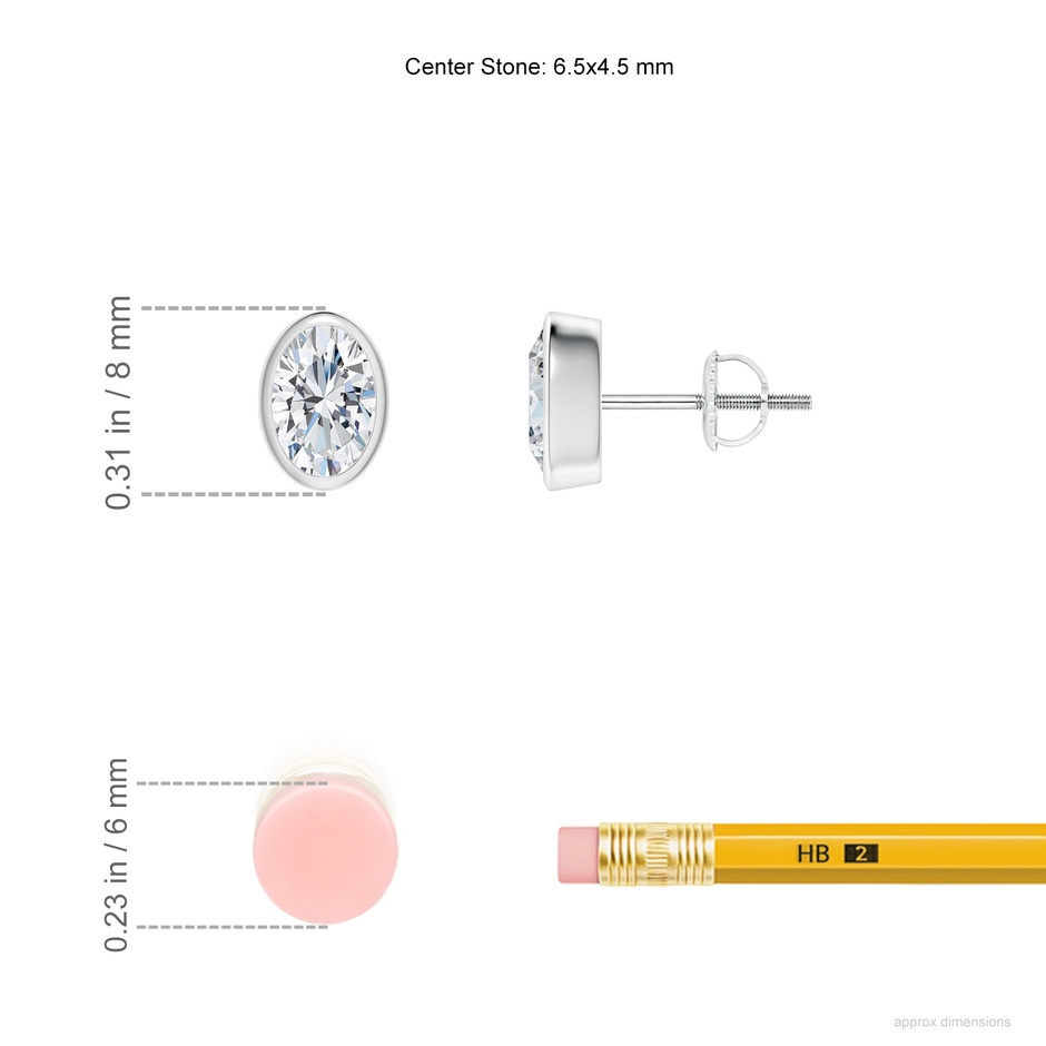 6.5x4.5mm FGVS Lab-Grown Classic Oval Diamond Solitaire Stud Earrings in P950 Platinum ruler