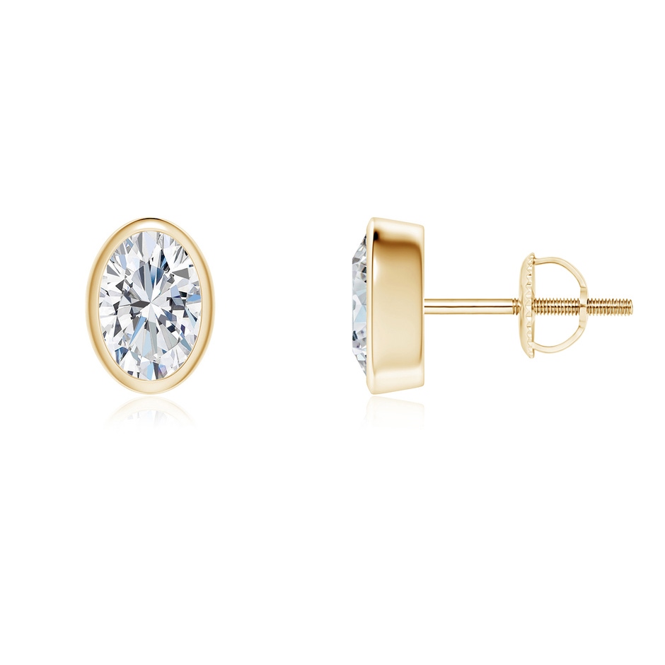 6.5x4.5mm FGVS Lab-Grown Classic Oval Diamond Solitaire Stud Earrings in Yellow Gold 