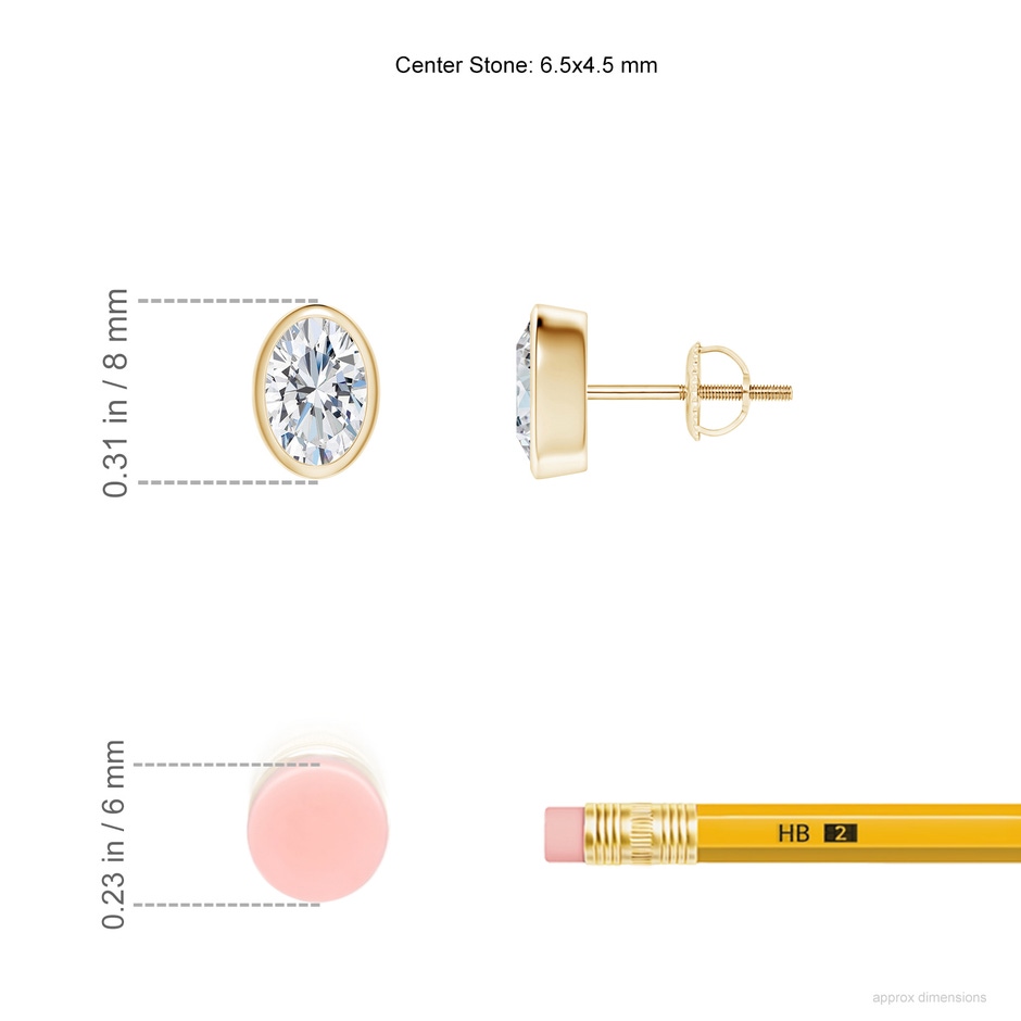 6.5x4.5mm FGVS Lab-Grown Classic Oval Diamond Solitaire Stud Earrings in Yellow Gold ruler