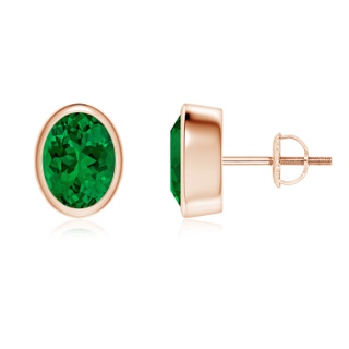 8x6mm Labgrown Lab-Grown Classic Oval Emerald Solitaire Stud Earrings in Rose Gold