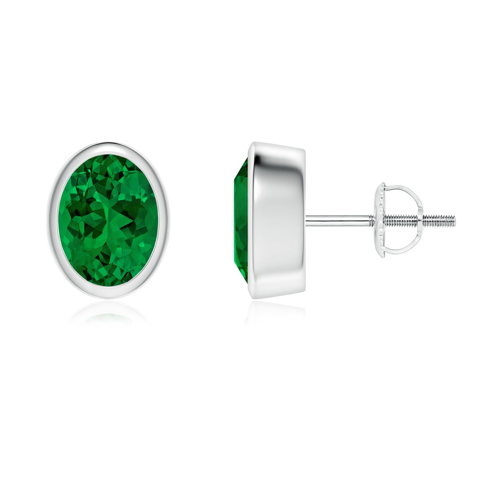 8x6mm Labgrown Lab-Grown Classic Oval Emerald Solitaire Stud Earrings in White Gold 