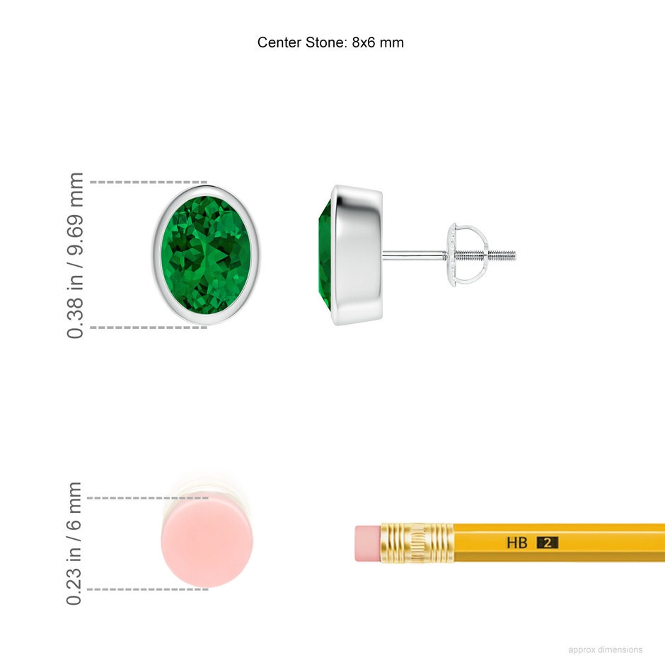 8x6mm Labgrown Lab-Grown Classic Oval Emerald Solitaire Stud Earrings in White Gold ruler