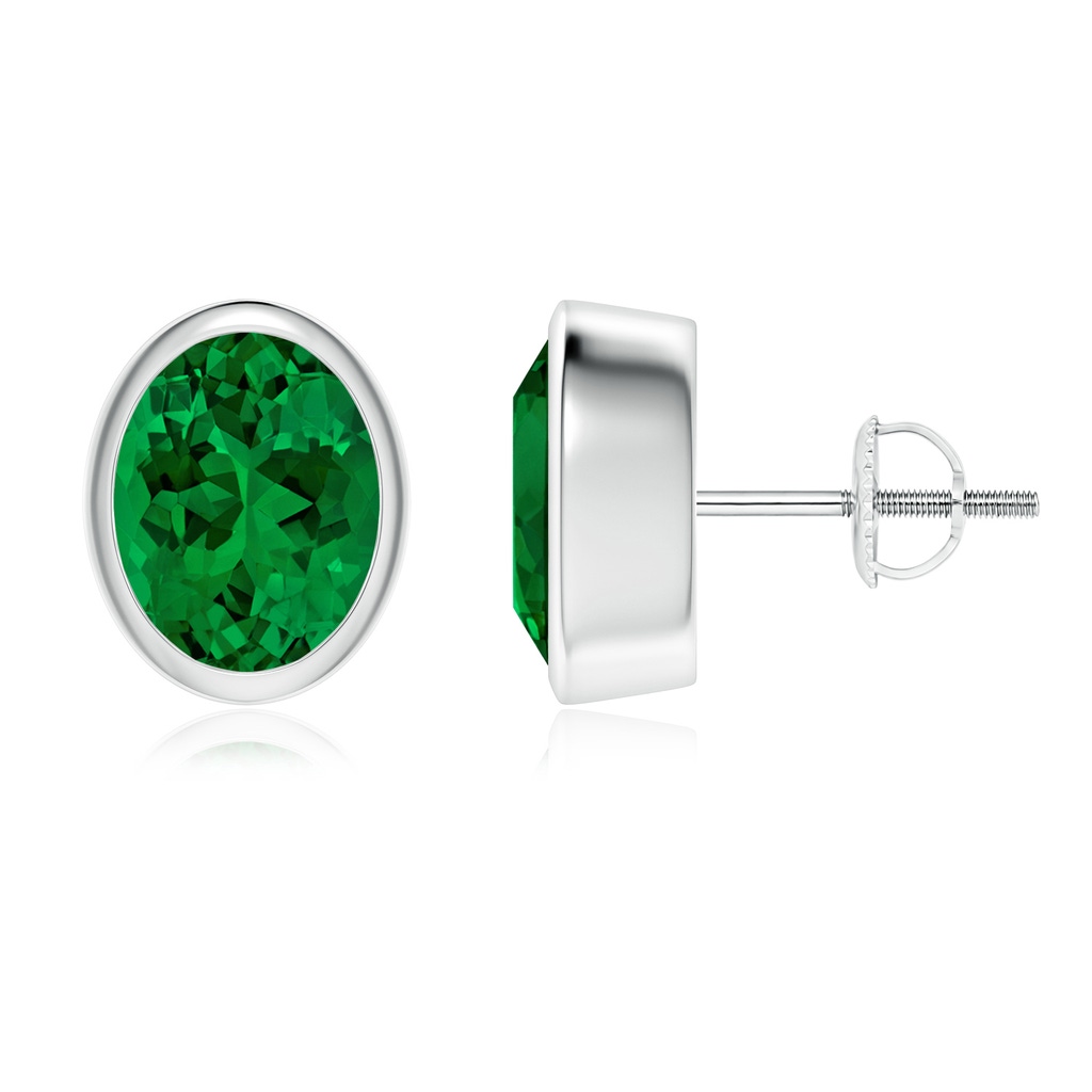 9x7mm Labgrown Lab-Grown Classic Oval Emerald Solitaire Stud Earrings in White Gold