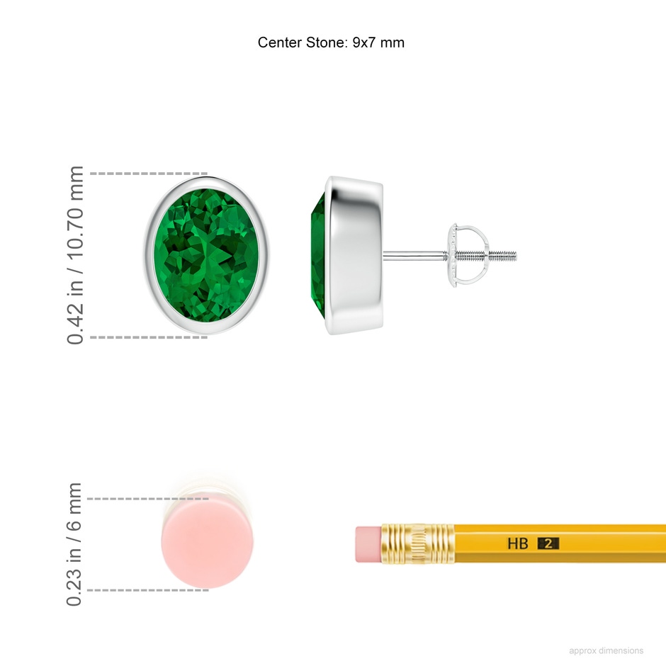 9x7mm Labgrown Lab-Grown Classic Oval Emerald Solitaire Stud Earrings in White Gold ruler