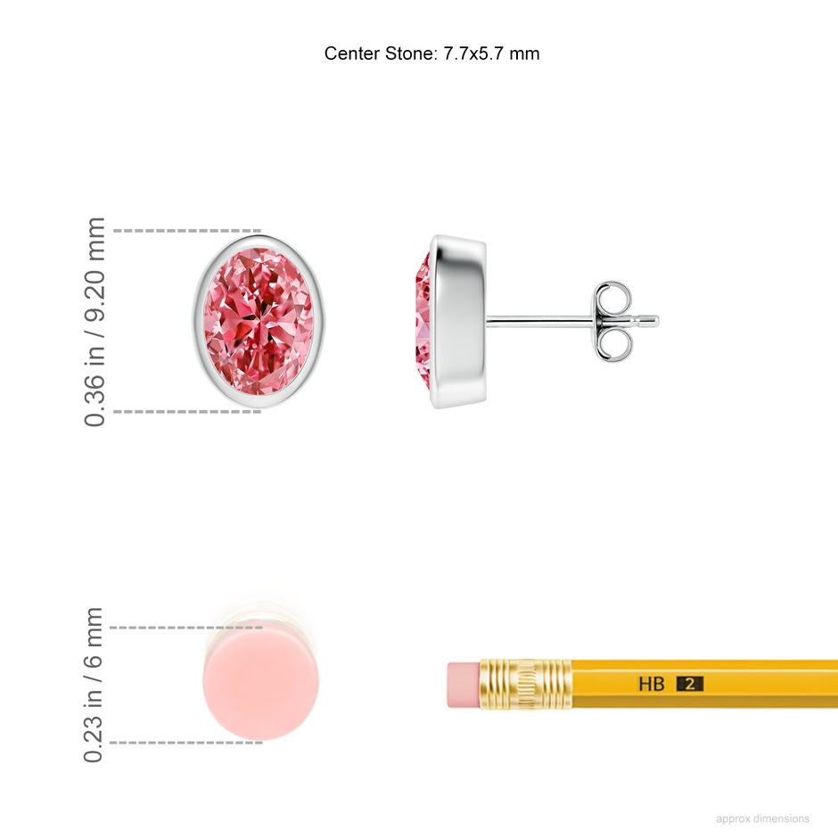 7.7x5.7mm Labgrown Classic Oval Lab-Grown Fancy Intense Pink Diamond Solitaire Stud Earrings in White Gold ruler