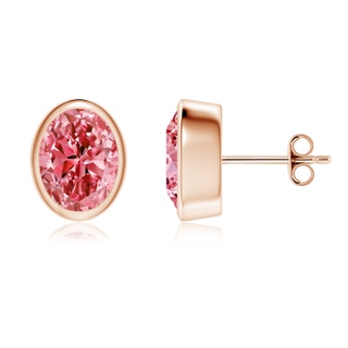 8.5x6.5mm Labgrown Classic Oval Lab-Grown Fancy Intense Pink Diamond Solitaire Stud Earrings in 18K Rose Gold