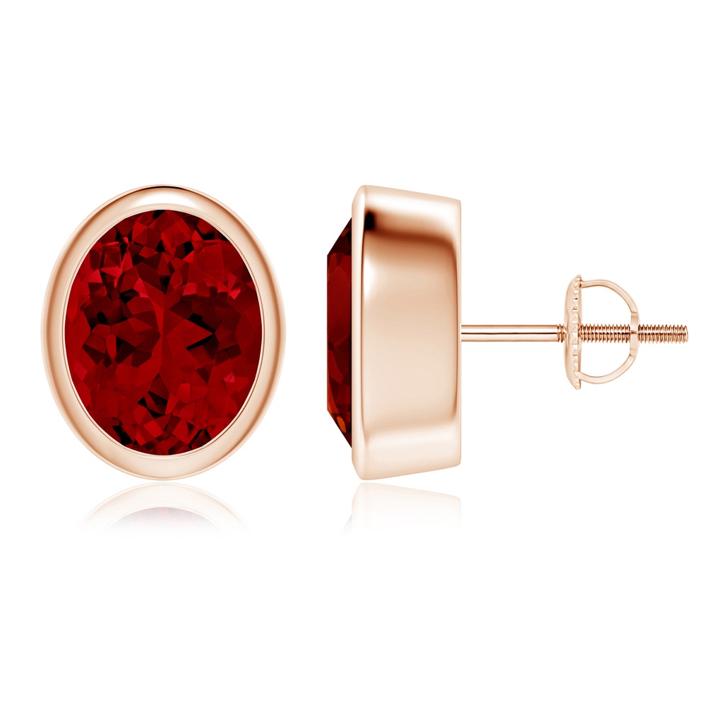 10x8mm Labgrown Lab-Grown Classic Oval Ruby Solitaire Stud Earrings in Rose Gold
