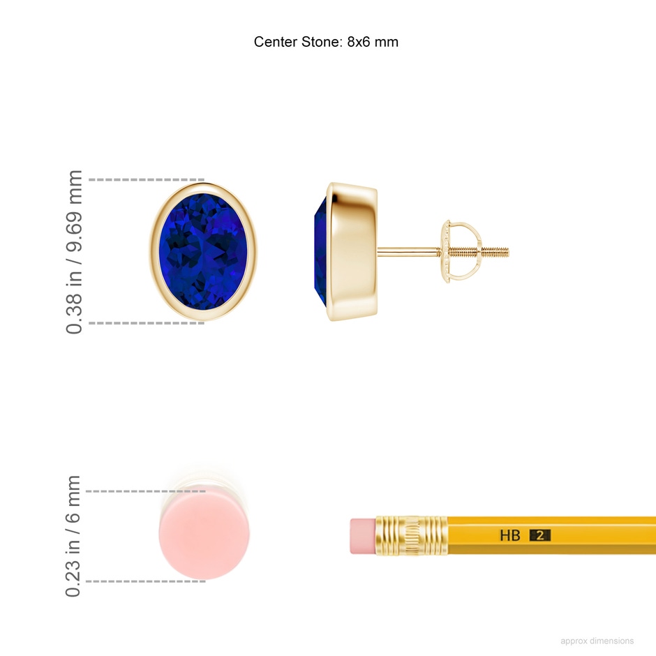 8x6mm Labgrown Lab-Grown Classic Oval Blue Sapphire Solitaire Stud Earrings in Yellow Gold ruler