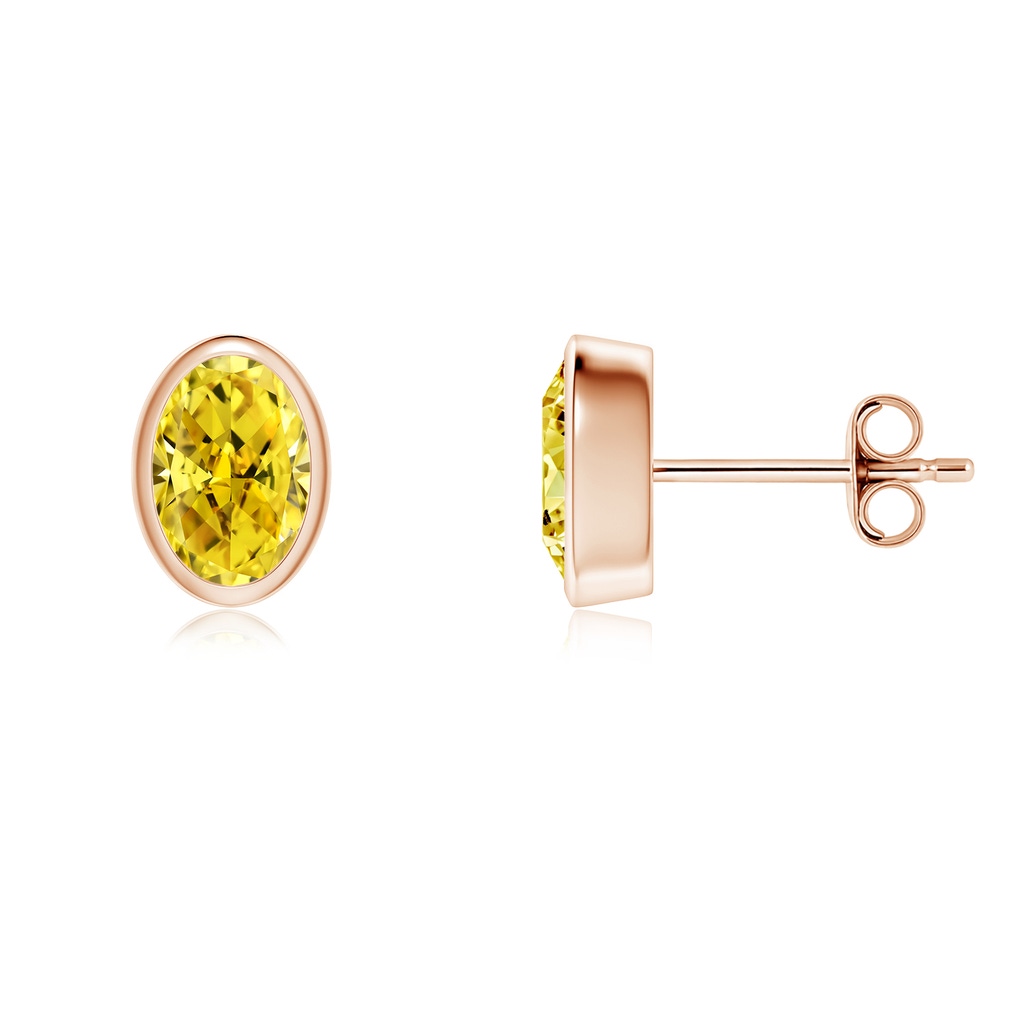 6.5x4.5mm Labgrown Classic Oval Lab-Grown Fancy Intense Yellow Diamond Solitaire Stud Earrings in Rose Gold