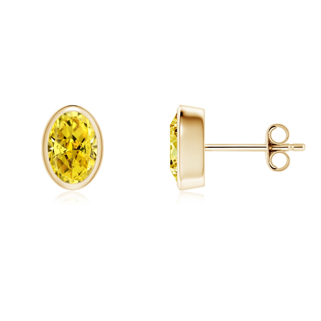 6.5x4.5mm Labgrown Classic Oval Lab-Grown Fancy Intense Yellow Diamond Solitaire Stud Earrings in Yellow Gold