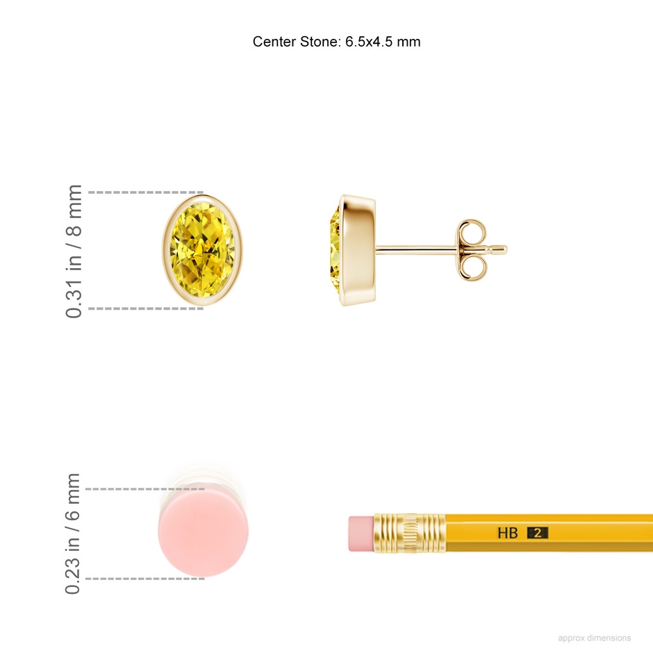 6.5x4.5mm Labgrown Classic Oval Lab-Grown Fancy Intense Yellow Diamond Solitaire Stud Earrings in Yellow Gold ruler