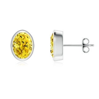 7.7x5.7mm Labgrown Classic Oval Lab-Grown Fancy Intense Yellow Diamond Solitaire Stud Earrings in White Gold