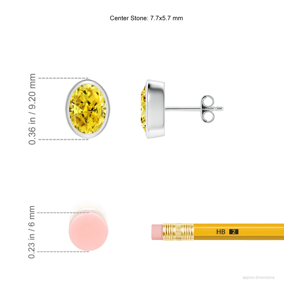 7.7x5.7mm Labgrown Classic Oval Lab-Grown Fancy Intense Yellow Diamond Solitaire Stud Earrings in White Gold ruler