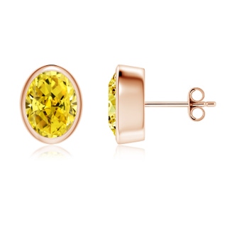 8.5x6.5mm Labgrown Classic Oval Lab-Grown Fancy Intense Yellow Diamond Solitaire Stud Earrings in 18K Rose Gold