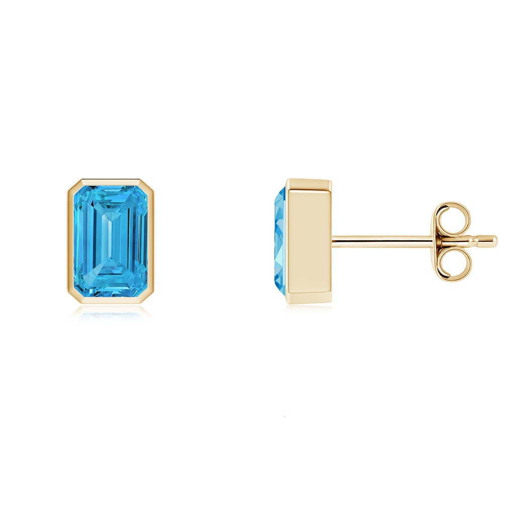 6.5x4mm Labgrown Classic Emerald-Cut Lab-Grown Fancy Intense Blue Diamond Solitaire Stud Earrings in Yellow Gold