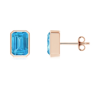 7x5mm Labgrown Classic Emerald-Cut Lab-Grown Fancy Intense Blue Diamond Solitaire Stud Earrings in 10K Rose Gold