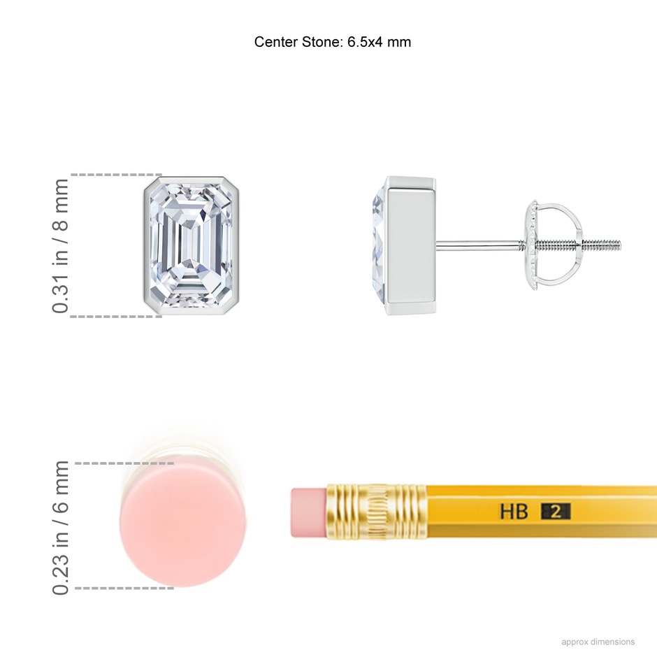 6.5x4mm FGVS Lab-Grown Classic Emerald-Cut Diamond Solitaire Stud Earrings in 18K White Gold ruler