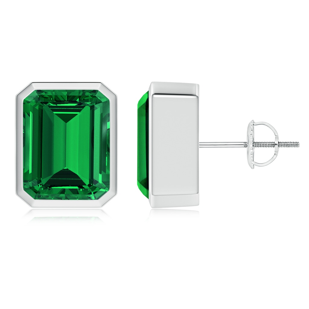 10x8mm Labgrown Lab-Grown Classic Emerald-Cut Emerald Solitaire Stud Earrings in P950 Platinum