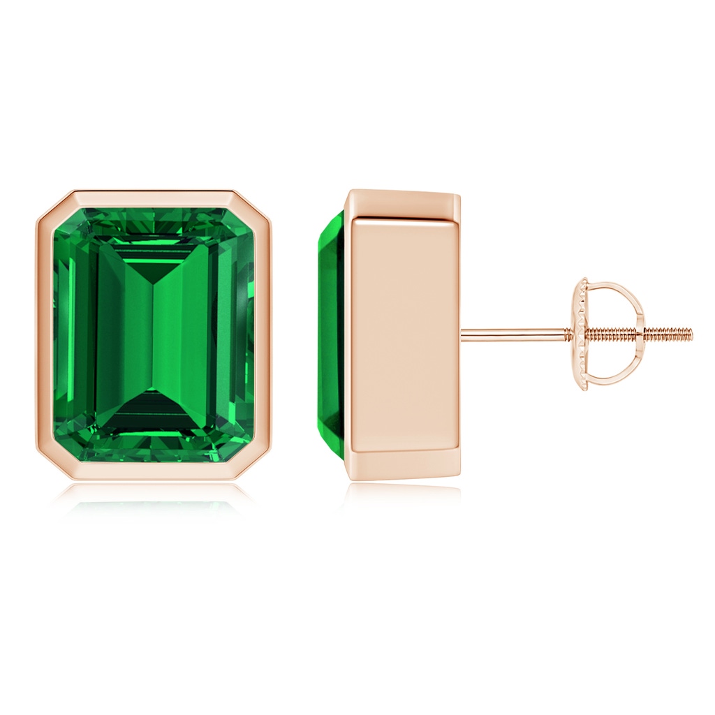 10x8mm Labgrown Lab-Grown Classic Emerald-Cut Emerald Solitaire Stud Earrings in Rose Gold