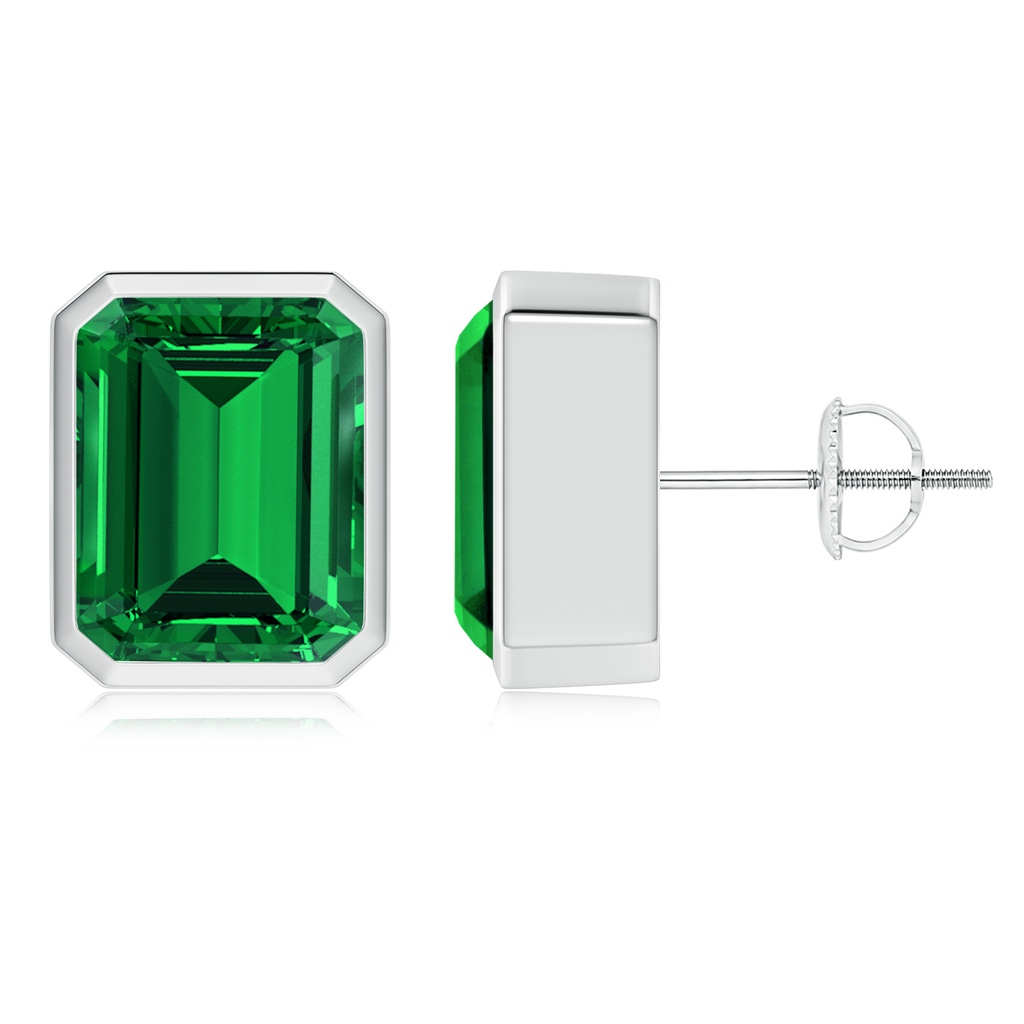 10x8mm Labgrown Lab-Grown Classic Emerald-Cut Emerald Solitaire Stud Earrings in White Gold