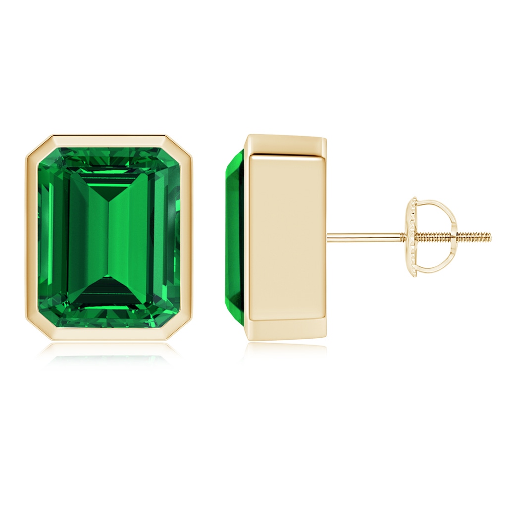 10x8mm Labgrown Lab-Grown Classic Emerald-Cut Emerald Solitaire Stud Earrings in Yellow Gold